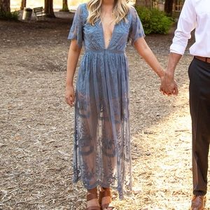 Blue lace romper dress